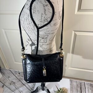Vintage Sabatini  Black Ostrich Leather Crossbody Bag
